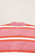 Pink Stripe Drop Shoulder Buttons Cardigan Sweater
